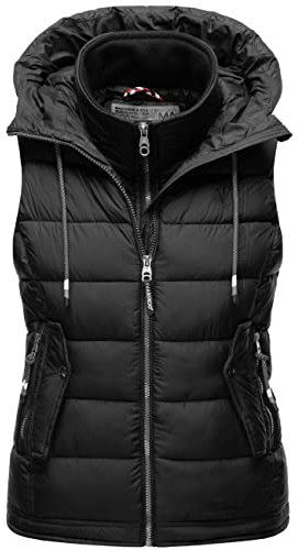 MARIKOO Damen leichte Übergangsweste Steppweste mit Kapuze Taisaa Black Gr. M