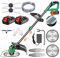 Akku Rasentrimmer mit Akku 24V Akku Freischneider 3 in 1 Elektro Rasentrimmer mit 2X2.0Ah Akku & Ladegerät, Multitool Rasentrimmer mit Messer 90-120cm Teleskop Rasenkantenschneider,Green