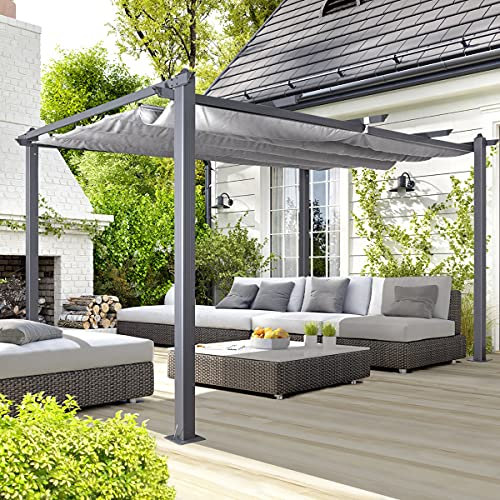 Oseasons Acorn 4m Rectangular Aluminium Pergola Gazebo in Grey - Premium Outdoor Patio Canopy with Adjustable Louvres, Weatherproof Garden Shelter for Garden, Patio or Deck