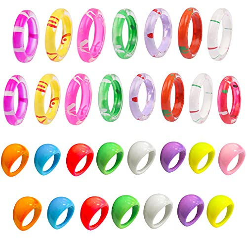 XHBTS 30 Stück Harz bunt breit breit dick Kuppel Knöchel Finger stapelbar Gelenk Ring Retro Acryl transparent Vintage Schmuck Party elegante handgemachte Geschenk