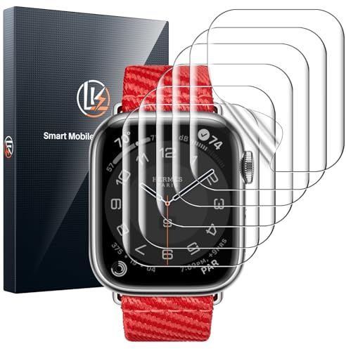 LK 6 Pack for Apple Watch Series 9 8 7 45mm/Series 6 5 4 SE 44mm Screen Protector, Apple Watch Screen Protector 44mm/45mm, High Definition, Bubble Free, Self-Healing Clear Flexible TPU Film