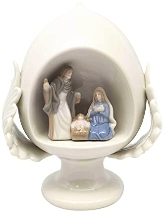 Lupia PUMO salentino Bianco con NATIVITA' Colorata, Sacra Famiglia Decorazione in Ceramica tipica pugliese Altezza 18 cm