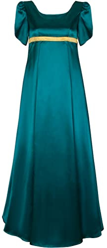 Keuixvm Satin Regency Dresses Vintage Ball Gown Victorian Empire Waist Dress for Women (Large, Green), Green, Large