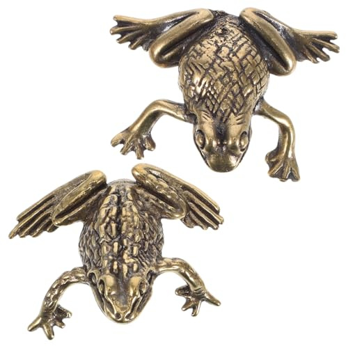 Sewroro 2 Stück Frosch- Kröten- Figur Kleine Messing- Frosch- Statue aus Goldenem Messing Handwerk Glückliche Kröten- Figuren Miniaturen Tier- Skulptur Desktop- Ornamente