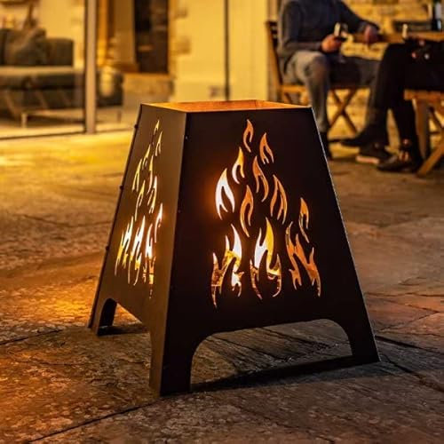 Garden Mile Brasero d'extérieur en acier découpé au laser pour jardin, terrasse, terrasse - Brûleur à bois rustique peint à la main - Effet bronze - Vue de flamme à 360° (Quadro)