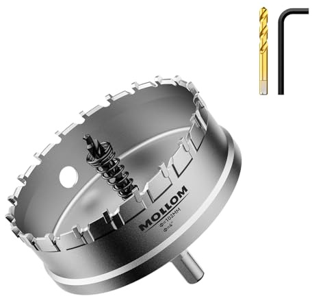 Mollom 4 (102mm) Hartmetall-Lochsäge Schwerlast mit 2 Zentrierbohrern | Industrielle Lochsägen zum Schneiden von Edelstahl, Baustahl, Eisen, Kupfer, Messing, Aluminium und Kunststoff