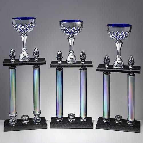 Henecka | Säulenpokal Horst | Pokal personalisierbar | Farbe Silber-Blau, 56,5cm