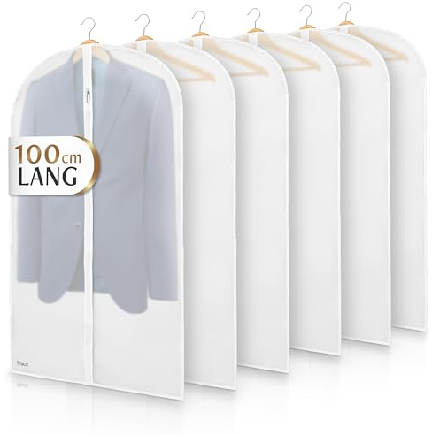Bruce.® Kleidersack - 6x 100x60 cm Kurz - Transparent | Atmungsaktive Kleiderhüllen aus PEVA für Anzug, Mantel, Kleid & Jacke – für Reise & Aufbewahrung