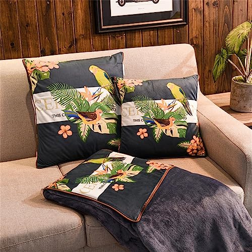 Surwin Kuscheldecke Flanell Decke, Reisedecke, Kissen Decke 2 in 1, Weich Sofadecke, Modern Reißverschluss Verwandlungskissen Decke für Sofa Ruhe Auto Büro Zuhause Schlafen (110x150cm,Blumenvogel)