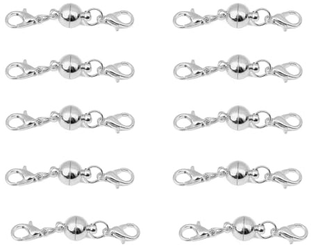 Runt halsbandslås, 12 stycken magnetiska smyckeslås 8 mm tjocka magnetiska lås för gör-det-själv, armband, halsband smyckestillverkning (silver)