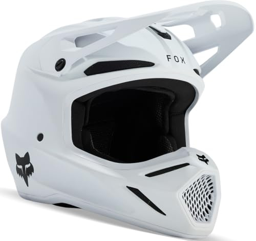 Fox Racing Unisex V3 Motocross Dirt Bike Helmet, Matte White, Medium