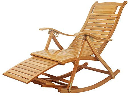 BUJOG Bambus-Schaukelstuhl, Sonnenliege, Liegestuhl, klappbarer Liegestuhl für den Außenbereich, tragbarer Garten-Loungesessel, Terrassen-Liegestuhl mit in 5 Positionen Verstellbarer Kopfstütze