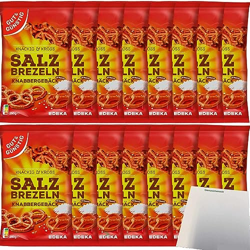 Gut&Günstig Salzbrezel Knabbergebäck Knackig & Cross mit Meersalz VPE (16x250g Packung) + usy Block
