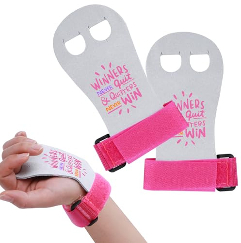 Griffpads Kinder, Abeillo Gymnastik Handgriffe für Mädchen Jugend, Athletic Gymnastik Griffe Motivation Brief Handschuhe Gymnastikstange Handflächenschutz Sportzubehör für Workout und Übung (Rosa, M)