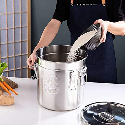 Contenitore per cereali in acciaio inox 304, in metallo, per cucina, riso, olio, contenitore ermetico, per alimenti, cucina, farina, secchio con coperchio per acqua, zucchero, caffè (6 L)