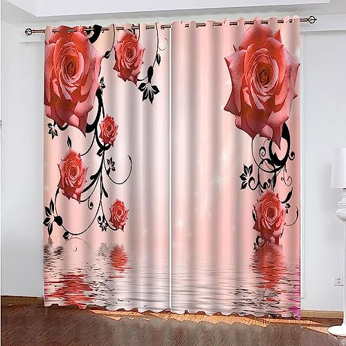 Vorhang Blickdicht Gardinen Mit Ösen - 2 Stücke Rote Rosenrebe Verdunklungsvorhänge 3D 140 X 160 cm Muster Thermovorhang Für Kinderzimmer Schlafzimmer Weihnachtsgardinen -7H3E+Y9