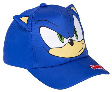 Gorra Infantil de Sonic - Color Azul - Medida de 53 cm - Elaborada con Algodón y Poliéster - Gorra con la Forma de Sonic - Producto Original Diseñado en España