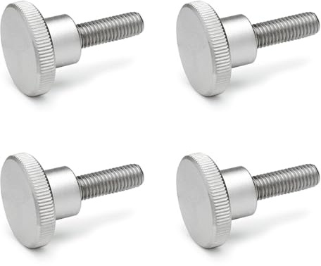 Ganter Normelemente | Hohe Rändelschrauben - DIN 464-M4-16-NI | Gewinde M4 | Gewindelänge: 16mm | Edelstahl NI | 4 Stück