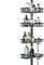 HapiRm Telescopic Shower Caddy - Bathroom Corner Shower Caddy with 4 Tier & 22 hooks, No Drilling Adjustable Storage Organiser, Rustproof Shower Shelf from 67 to 275 CM