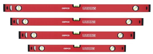 GEPCO Lot de 4 niveaux à bulle professionnels 60 + 80 + 100 + 120 cm en aluminium 1,2 mm Balance de mesure 3 fioles Tolérance de mesure : 0,5 mm/m