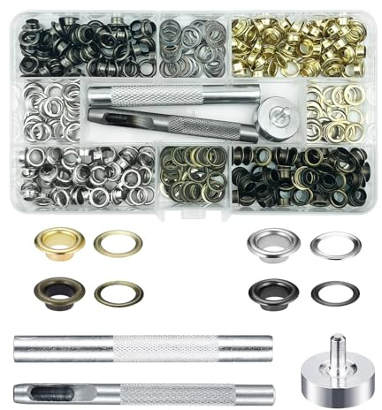 JXPXJMY 240 PCS Grommet Eyelet Kit with Mounting Tool,6mm Metal Eyelet Rivets for DIY Leather Crafts and Fabric, 4 Colors (Gold/Silver/Bronze/Gloss Black)