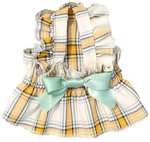 Hundebekleidung, Kleid, Party, Kätzchen, weich, verstellbar, Schleife, atmungsaktiv, Polyester, dekorativer Rock, kariert