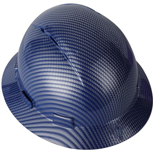 Zeluga 15-446 HDPE Full Brim Hard Hat, Construction Safety Helmet with Vented Holes, 6 Point Adjustable Ratchet Suspension, ‎Meets ANSI/ISEA Z89.1, Water Transfer Printing, Carbon Fiber Blue