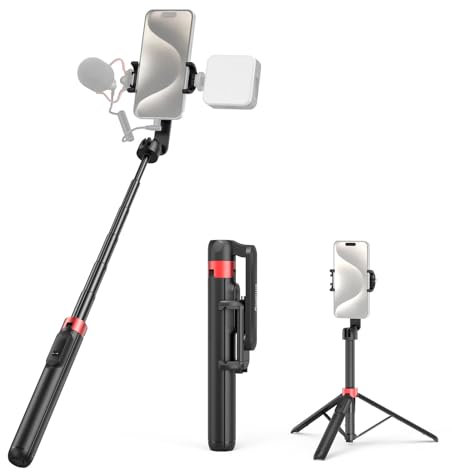 SMALLRIG Telefonstativ mit Fernbedienung, 130cm Tragbarer Selfie-Stick für iPhone/Android, Kompaktes Stativ mit Blitzschuh und 1/4-20 Screw für Videoaufnahmen, Reisen, Vlogging, ST-25 Schwarz - 4729