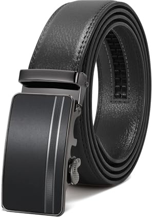 WERFORU Cintura da uomo, in pelle, regolabile, 3,5 cm, con fibbia automatica, per abiti e jeans
