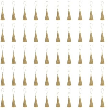 50 PCS Pompons dorés en Soie Faits à la Main pour,Mini Glands,Soie Glands avec Boucle,Petit Glands Pendentif