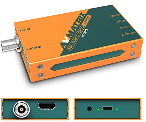 AVMATRIX SDI&HDMI Capture Card en 1080P60 Non compressé (YUY2) Capture vidéo pour Streaming/vidéoconférence/télémédecine/Formation en Ligne dans OBS, Zoom, Teams, PC/Mac (EUUC2018)