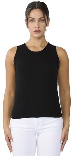JENNIE LIU 100% Cashmere Tank Tops for Women | Sleeveless Crewneck Sweater Vest (2504, Black, Small)