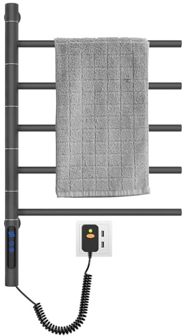 180-Grad-drehbarer elektrischer Handtuchheizkörper, Badheizkörper, Handtuchtrockner mit Handtuchhalter, Handtuchwärmer, 220 Volt, 85 Watt. (grau)