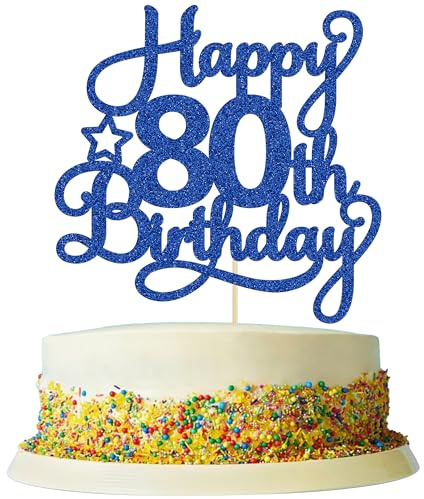 1 Pack Happy 80th Birthday Cake Topper Blue Glitter 80 & Fabulous Cheers to 80 Years Old Birthday Cake Pick for Celebrating 80th Birthday Anniversary Party Cake Decorations Supplies
