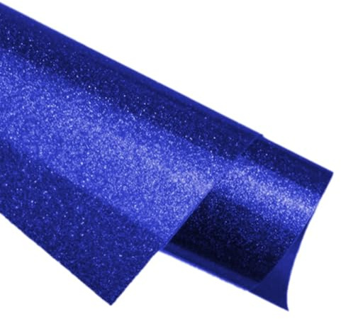Creatorally Plotterfolie Textil, 30,5cm x 1.52m Vinylfolie Plotter, Vinyl Selbstklebend Bügelfolie für DIY T-Shirts, Stoffe (Glitter Blau)