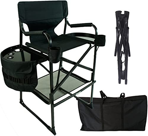 Professioneller schwarzer Regiestuhl, Klappstühle, Sessel, zusammenklappbar, mit Fußstütze, tragbar und stabil, für Kino, Garten, Strand, bis zu 272 kg