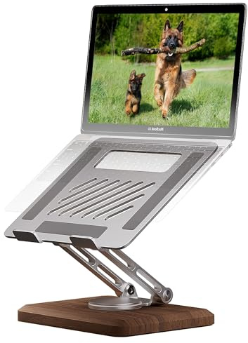 muso wood Laptopstativ justerbar höjd med 360° vridbar trä bas laptopstativ för skrivbord, notebook PC-stativ med MacBook Pro/Air, bärbara datorer upp till 17,3 tum