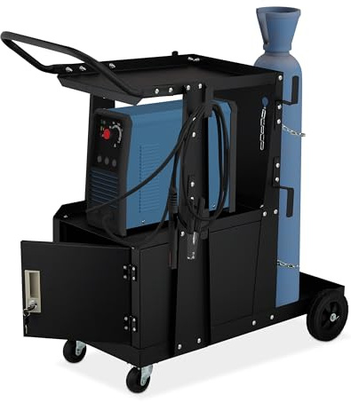 Relaxdays Chariot de Soudure, 3 Niveaux, 1 Porte, supporte jusqu'à 110 kg, HxLxP 89 x 47 x 97 cm, Noir