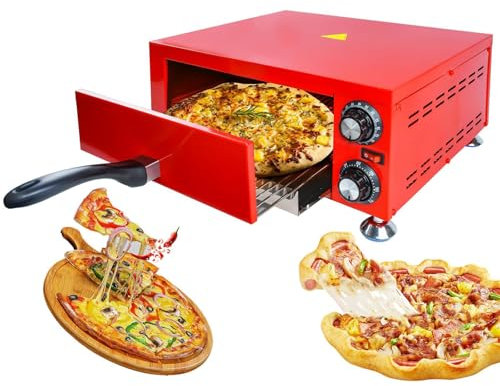 12 Indoor Electric Pizza Oven (Heats Up to 300℃) + Adjustable Temperature & 60 Minutes Timer, Countertop Pizza Oven, Stainless Steel Table Top Pizza Maker