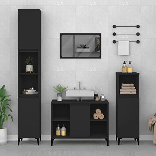 Homgoday Sink Cabinet Plywood Black 80 x 33 x 60 cm, Under Sink Cabinet, Floor Bathroom Cabinet, Under Sink Cabinet, Bathroom Cabinet, Storage Cabinet