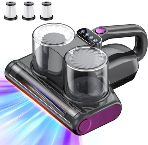 Aspiratore Antiacaro per Materassi Aspirapolvere Antiacaro Potenza di Aspirazione 16Kpa Aspirapolvere da Letto con Luce UV-C con 3 Filtri HEPA Tecnologie a Rullo con Spazzola Termica ad Ultrasuoni
