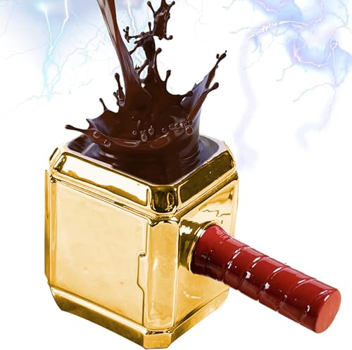 Taza Martillo de Thor Dorado, Taza de Café Grande Divertida, Tazas 3D Temáticas de Marvel, Tazas de Café Personalizadas, Taza de Té de Cerámica, Regalo para Compañeros de Piso o de Trabajo, 600ML