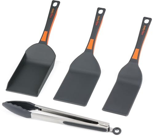 Onlyfire Kit Accessori per Griglia Barbecue in Nylon, 2 Spatole per Piastra, Pala per Piastre e Pinza da Cucina, Utensili per Barbecue e Cottura All'aperto, Lavabile in Lavastoviglie