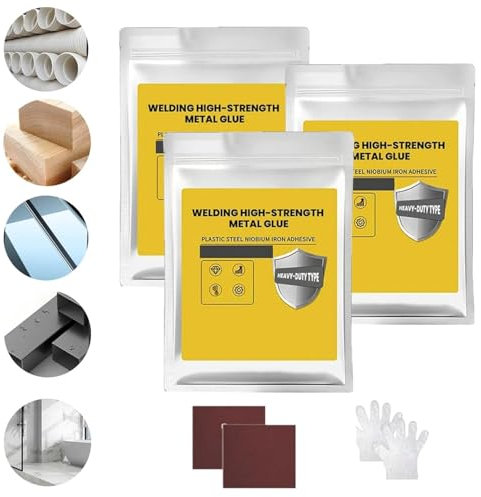Welding High-Strength Metal Glue, Metal Plastic Steel Ceramics Tiles Leak Sealing Welding Glue, Waterproof High-Temperature Heat Resistant Epoxy Glue for Welding Steel Aluminum (Grey 3PC)