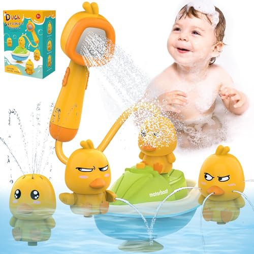 SPERMUOY Badewannenspielzeug ab 1 2 3 4 Jahre,Ente Baby Badespielzeug mit Duschkopf,Wasserspielzeug für Badewanne, Ente Badewannenspielzeug für Baby Kinder Kleinkind