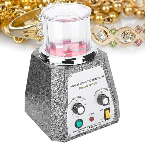 YZHYYDS Mini buratto Magnetico, lucidatrice per Gioielli con Funzione di temporizzazione, velocità Regolabile a 2000 Giri/min, capacità 400 g, per la molatura e la lucidatura di Gioielli in Metallo