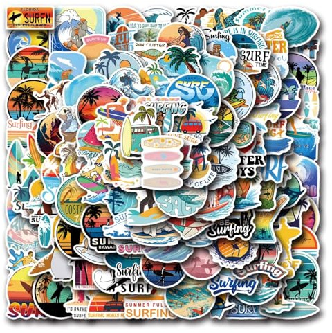 Surf Aufkleber 100 Stücke Niedlich Deko für Auto Laptop Skateboard Fahrrad Moped Motorrad Fahrrad Computer,Geeignet für Erwachsene Kinder Surfen Geschenke Surfbrett Sticker Set