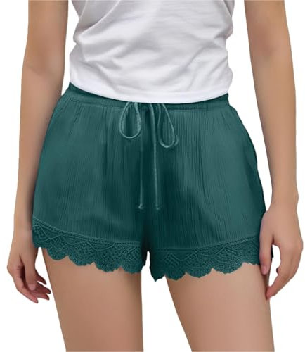 KODMNSW Mädchen Sommer Kurze Hose Baumwolle Leinen Shorts Hot Pants Kurz Sporthose Laufshorts Turnhose Freizeit Trackpants mit Tunnelzug 4-14 Jahre Grün 8 Jahre
