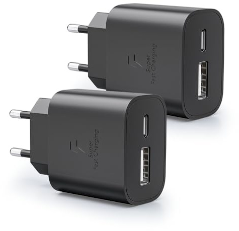 2 Pièces Chargeur USB C 25W pour Samsung Galaxy S25 S24 S23 S22 S21 S20 Ultra FE A56 A55 A36 A35 A34 A25 A16 A15 A14, Original Note 20/10, 2-Port USB-C&USB-A Super Rapide Prise Secteur Adaptateur