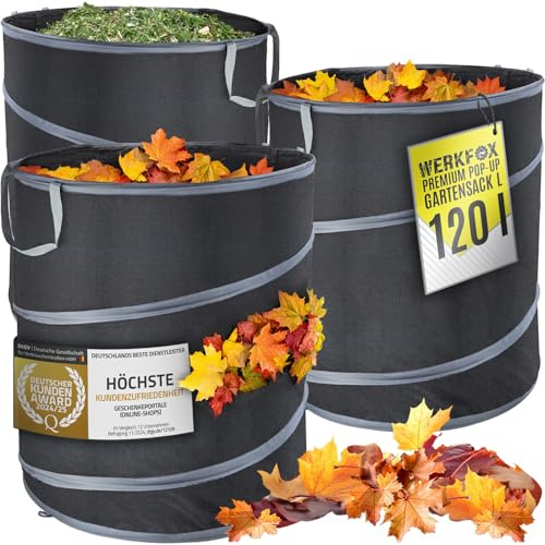 Garten-Abfallsack Selbststehend & robust; Pop-Up Gartensäcke, Laubsack für Grünschnitt, Rasenschnitt & Gartenabfälle (3er Set M)